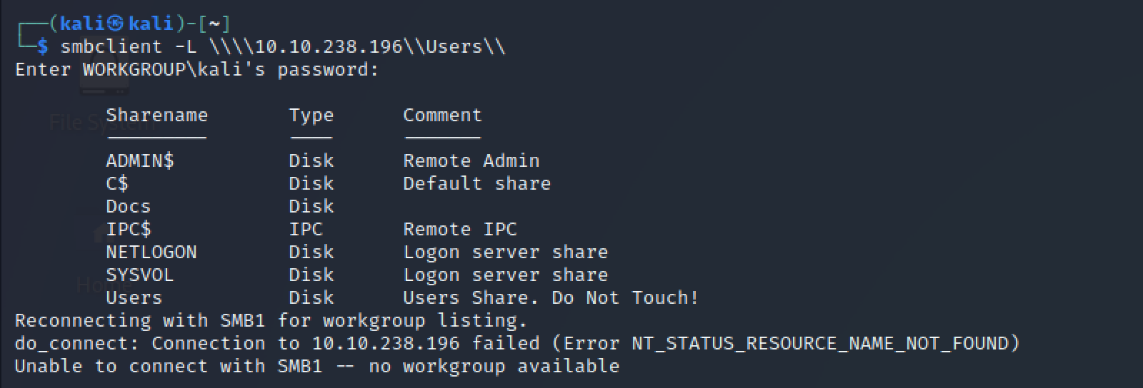 SMB Share Listing