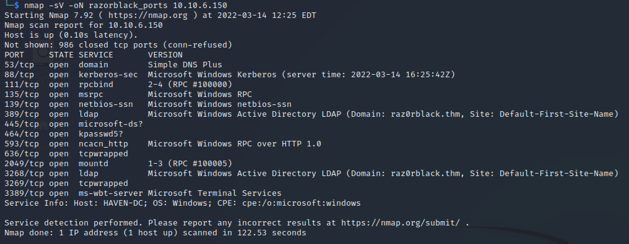initial nmap scan